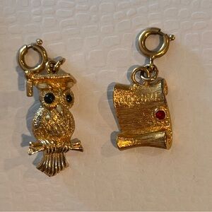Vintage Monet Graduation Owl & Diploma Gold-Tone Charm Set
